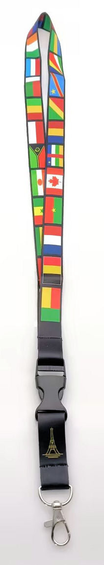 French Speaking Countries Flags Lanyard -   Hang the flags of 24 French-speaking countries around your neck with this sturdy lanyard. Includes a detachable key chain. 