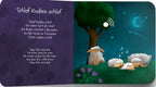 My first German book that sings lullabies sample pages. The song Sleep, little child, sleep with an image of lambs sleeping in a meadow.