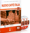 Italian language textbook 'Nuovo Caffé Italia' A2 level Guida per l'insegnante with three accompanying CDs shown on a clean white background.