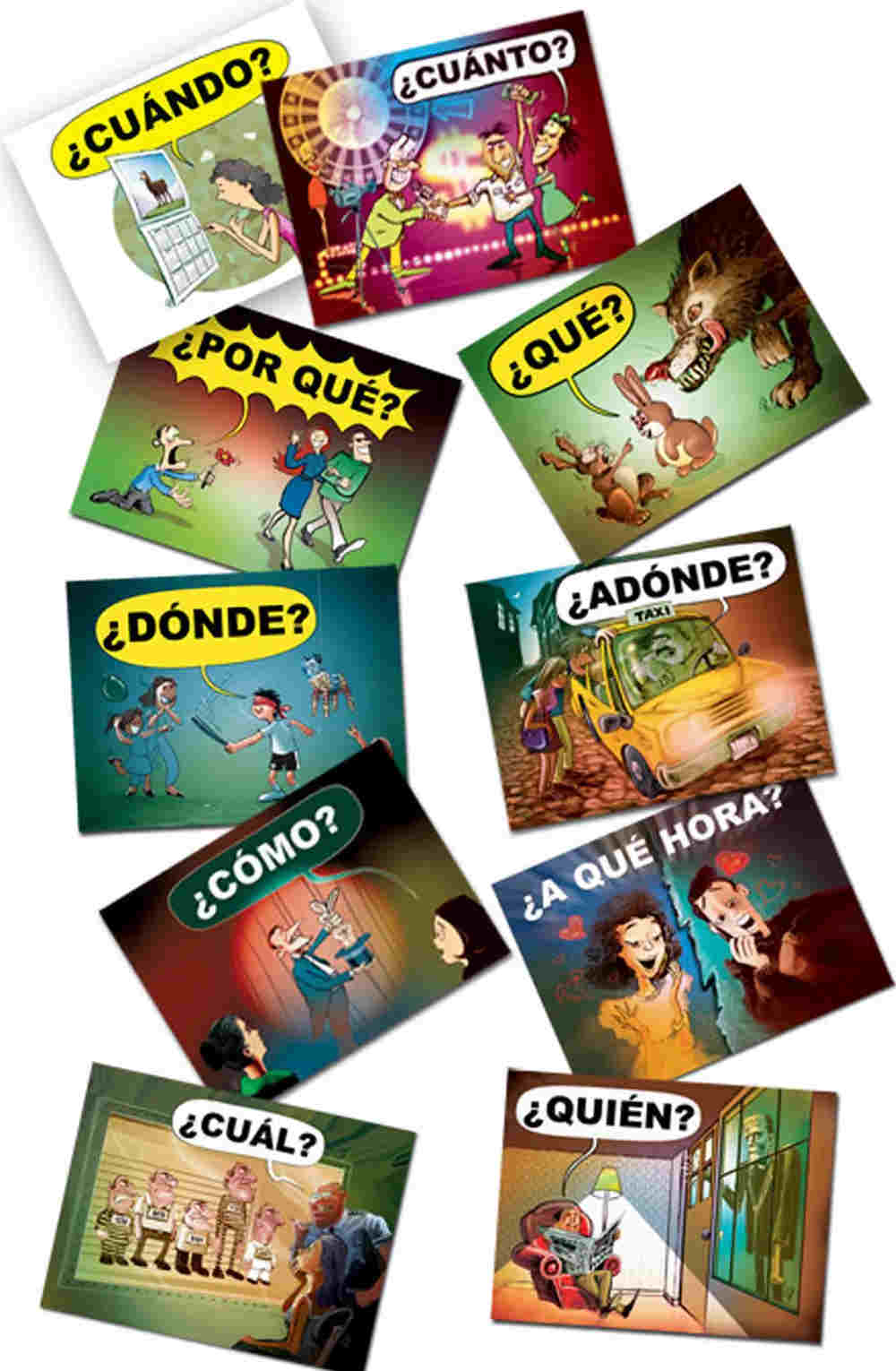 Spanish Question Word Posters - 10 Captivating Cartoons by Cathy Díaz.