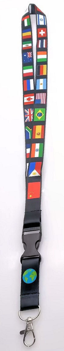 World Flags Lanyard with detachable keychain