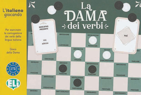 La Dama dei Verbi è un gioco che si ispira alla classica Dama e coinvolge i giocatori di diversi livelli di apprendimento. Ogni damiera infatti propone verbi di graduale frequenza e difficoltà di uso.
