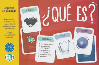 ¿Qué es? es un juego de cartas fotográficas con el que ampliar el léxico de los objetos de uso cotidiano, aprender a describirlos y hablar de los materiales de los que están hechos.