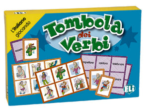 Tombola dei Verbi si basa sul tradizionale gioco della tombola e permette agli studenti di memorizzare in modo rapido, piacevole e divertente 66 verbi di base della lingua italiana.